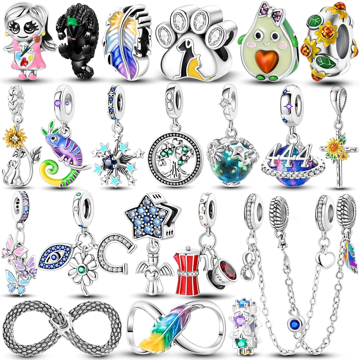 Silver Plated Eternal Symbol Charms Luminous Star Beads Love Dangle Safety Chain for Original Bracelet DIY Jewelry