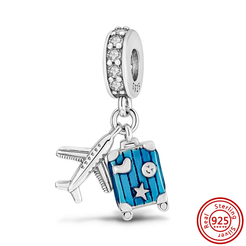 925 Sterling Silver Travel-Themed Charm Beads for Bracelets BK079