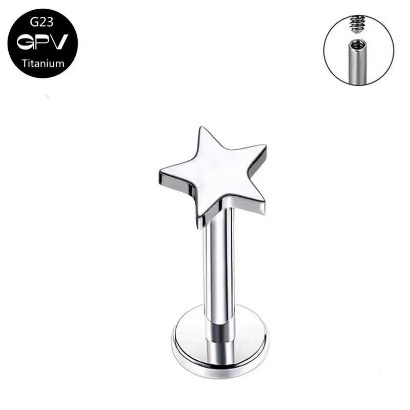 G23 Titanium Stud Earrings with Star Moon Cross Design for Cartilage Piercing Jewelry