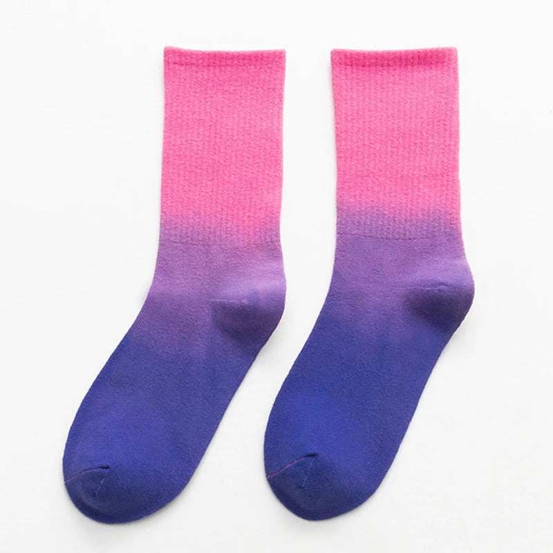 Tie Dye Gradient Mid Calf Crew Socks Unisex Breathable