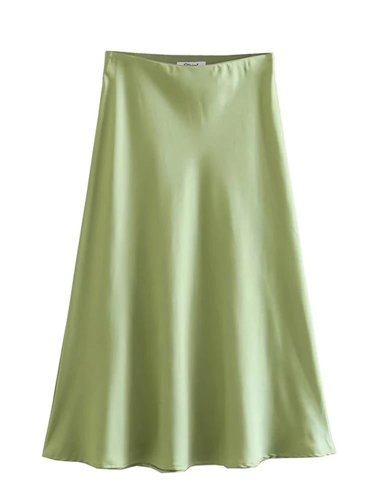Satin A Line Skirt With Elastic Waist For Women Summer