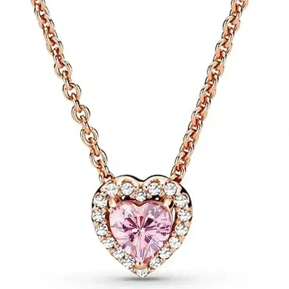 925 Sterling Silver Colorful Heart Necklace Elevated Design Zircon Charm Romantic Holiday Gift Jewelry