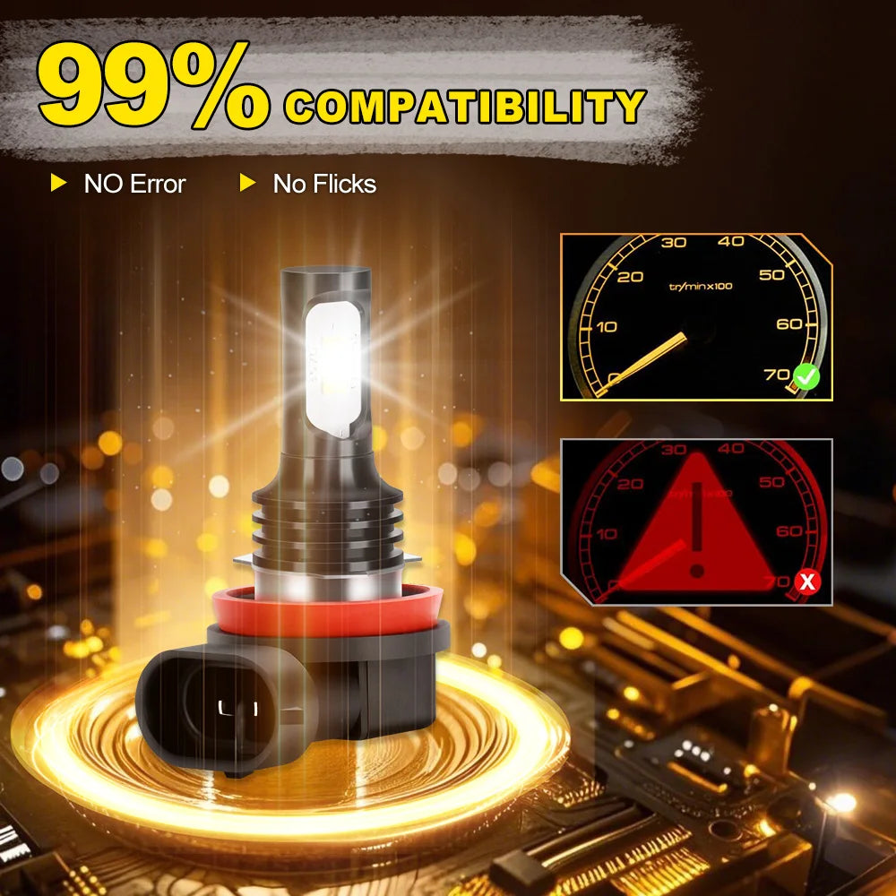 High Power 120W Fanless Fog Light Bulbs H4 H7 9005 9006 H11 5202 H3 880 881 6500K Bright White 12V 24V 2Pcs