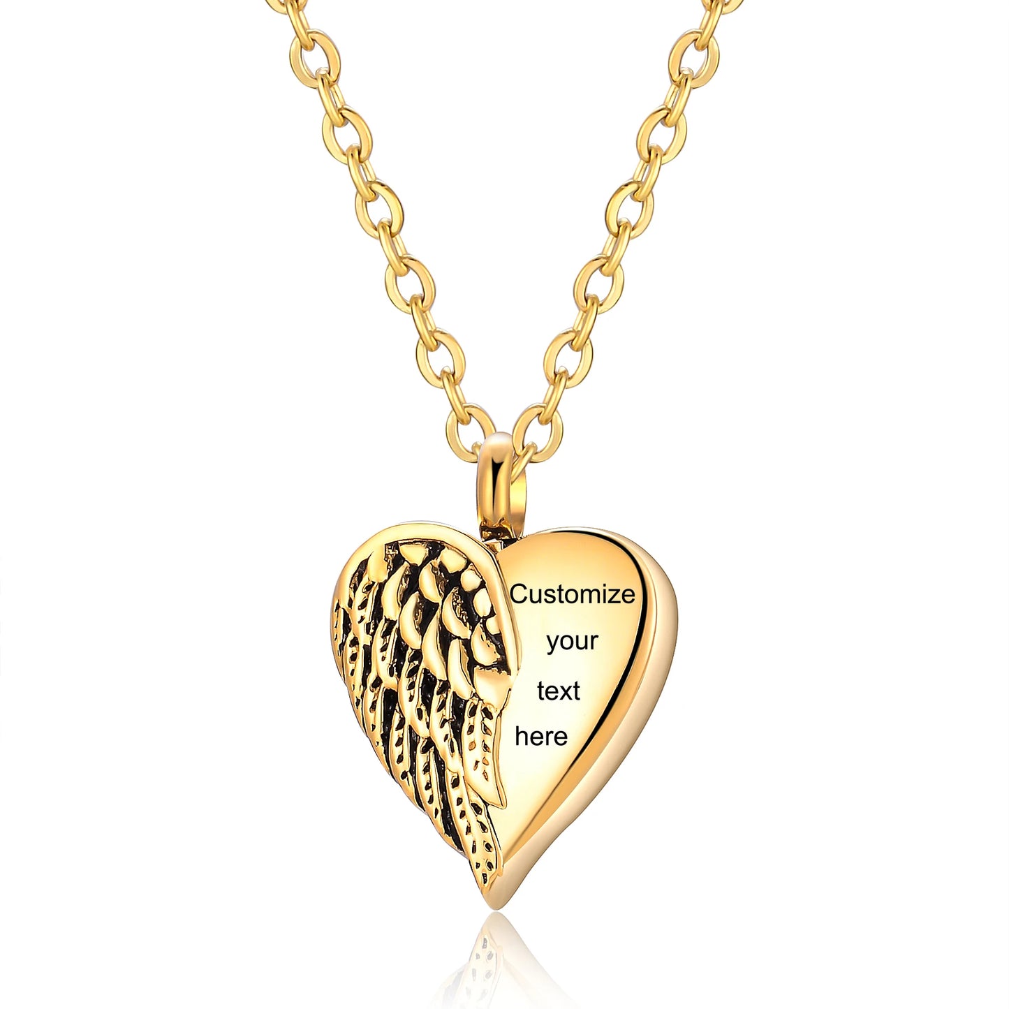 Customized Stainless Steel Angel Wing Heart Urn Necklace Memorial Keepsake Jewelry