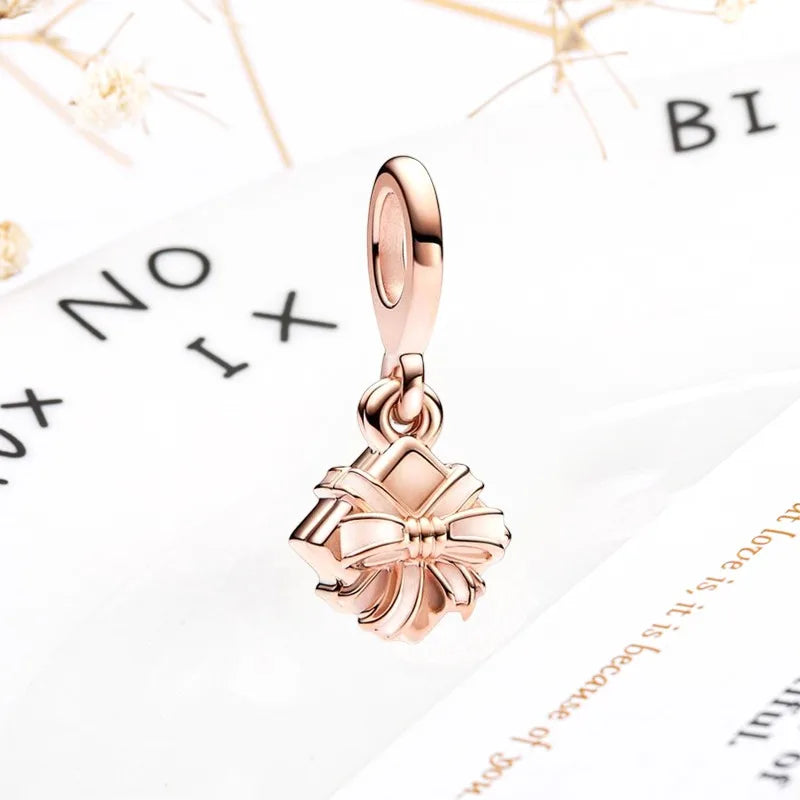 Rose Gold Winged Angel Heart Charm Bead Pink Daisy Spacer