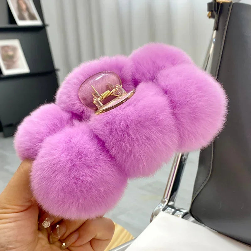 Korean Fashion Furry Hair Claw Clips For Women Set