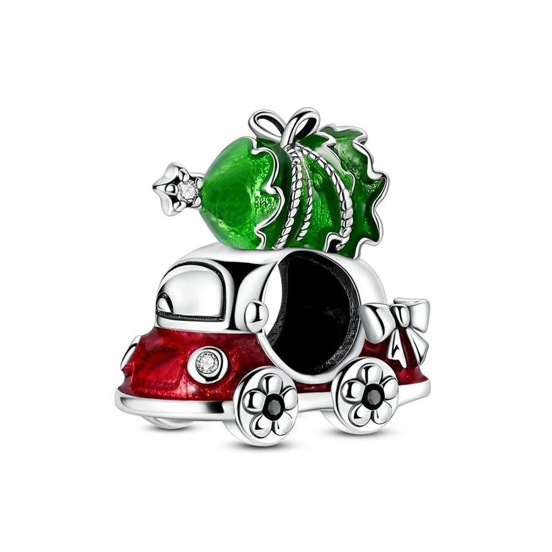 Original 925 Sterling Silver Christmas Charms Santa Claus Reindeer Earrings Beads for Necklace and Bracelet DIY Fine Jewelry Gifts