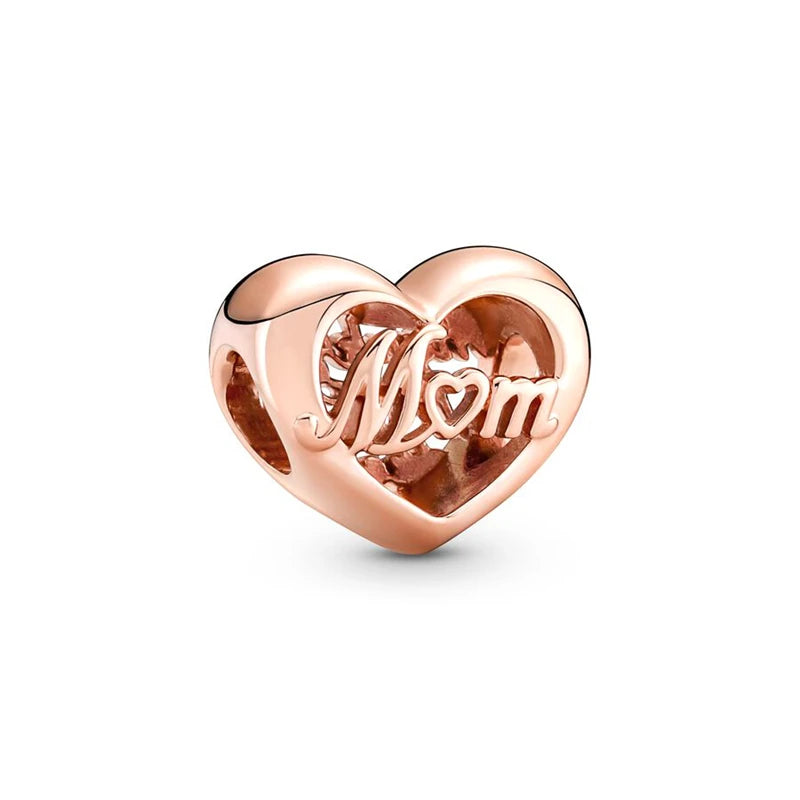 Sparkling Rose Gold Family Tree & Flower Charm Bead for European Silver Bracelet YY0168
