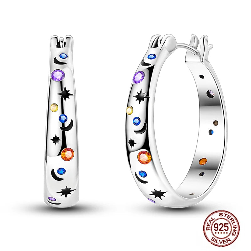Blue Zircon 925 Sterling Silver Hoop Earrings Star Moon Butterfly Jewelry LTE240