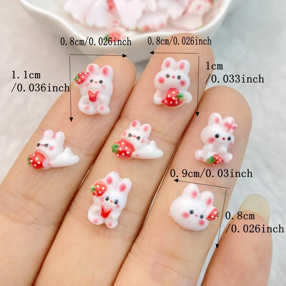 Charming Strawberry Rabbit Nail Art Decorations Set Resin 3D DIY Manicure Accessories 30 Pieces