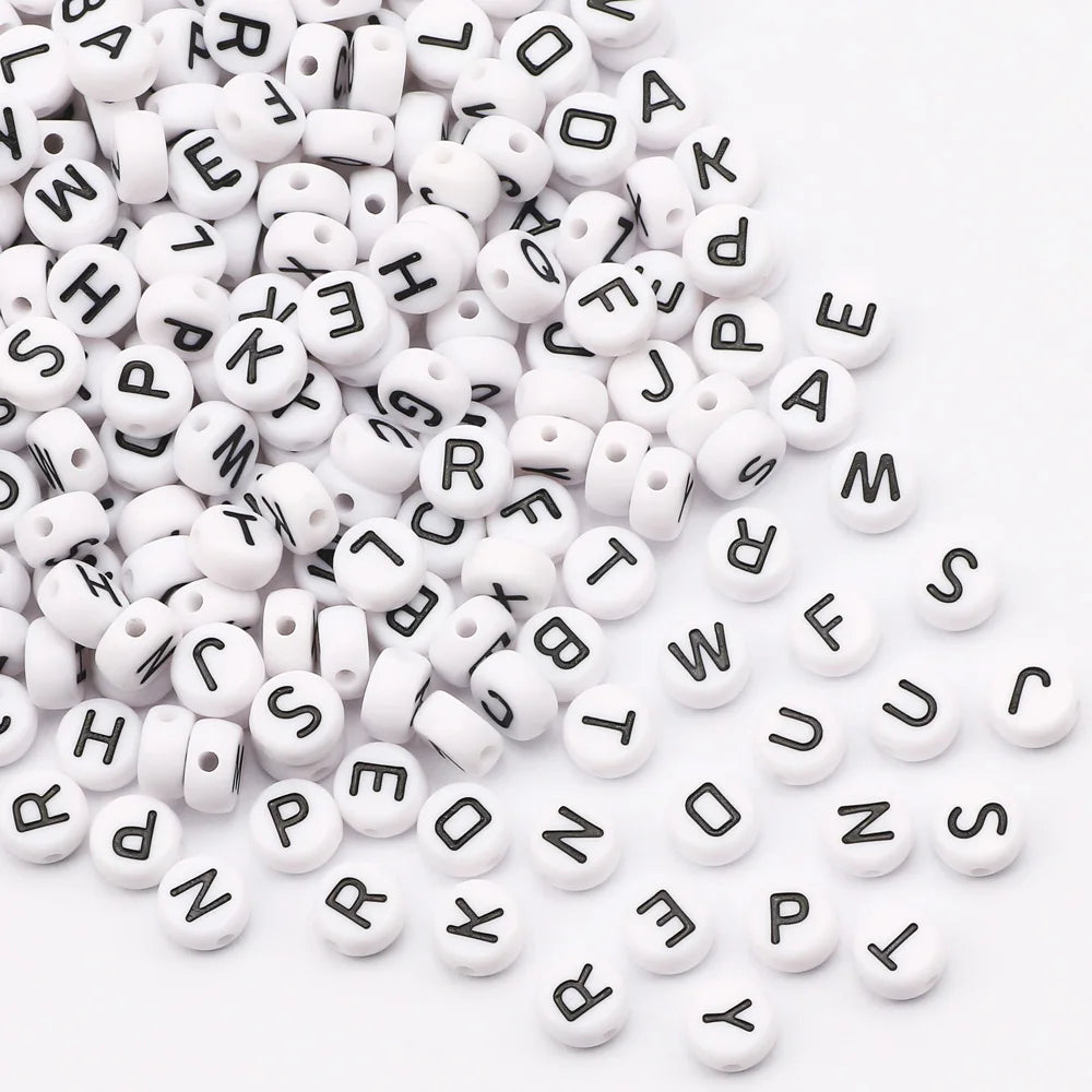 Gold Color Acrylic Spacer Beads with Black Letter Charms for Jewelry Making and DIY Crafts