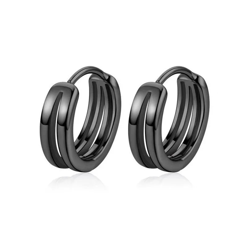 Hollow Double Ring Small Hoop Earrings for Men and Women - Trendy Black Silver Hip Hop Gothic Ear Jewelry