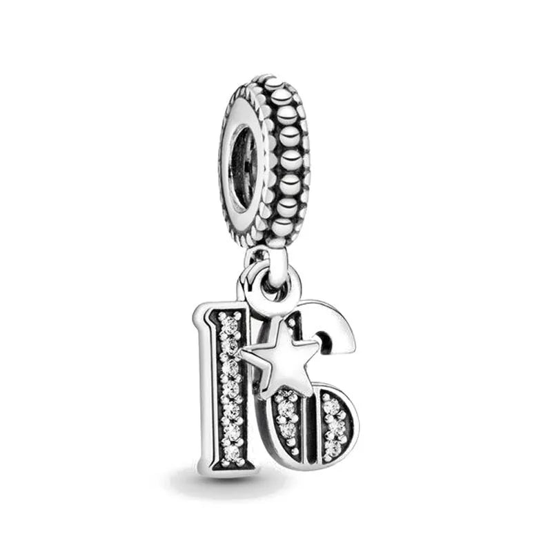 European 925 Sterling Silver Birthday Celebration Pendant Charm Bead for Women Bracelet and Necklace
