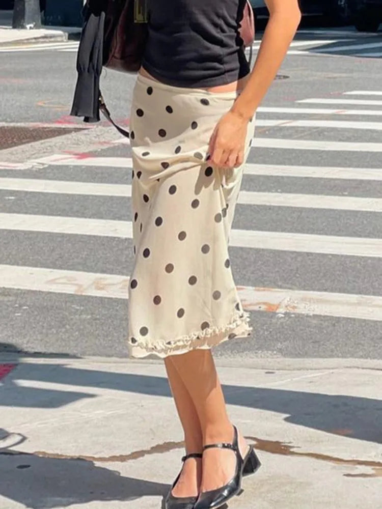 Women's Double Layer Mesh Skirt Zipper Polka Dot Trim