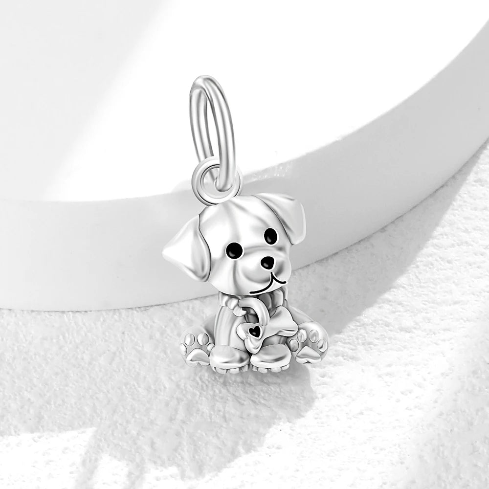 Sterling Silver Paw Print and Bone Charm Bead for Pet Bracelet Jewelry P017