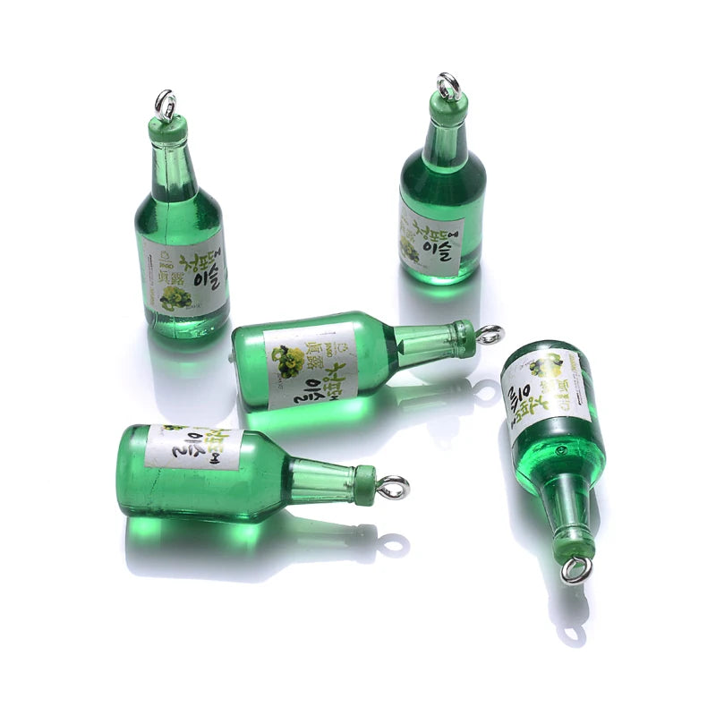 Colorful Glass Sake Bottle Charms for DIY Jewelry and Keychains - 10 Pack