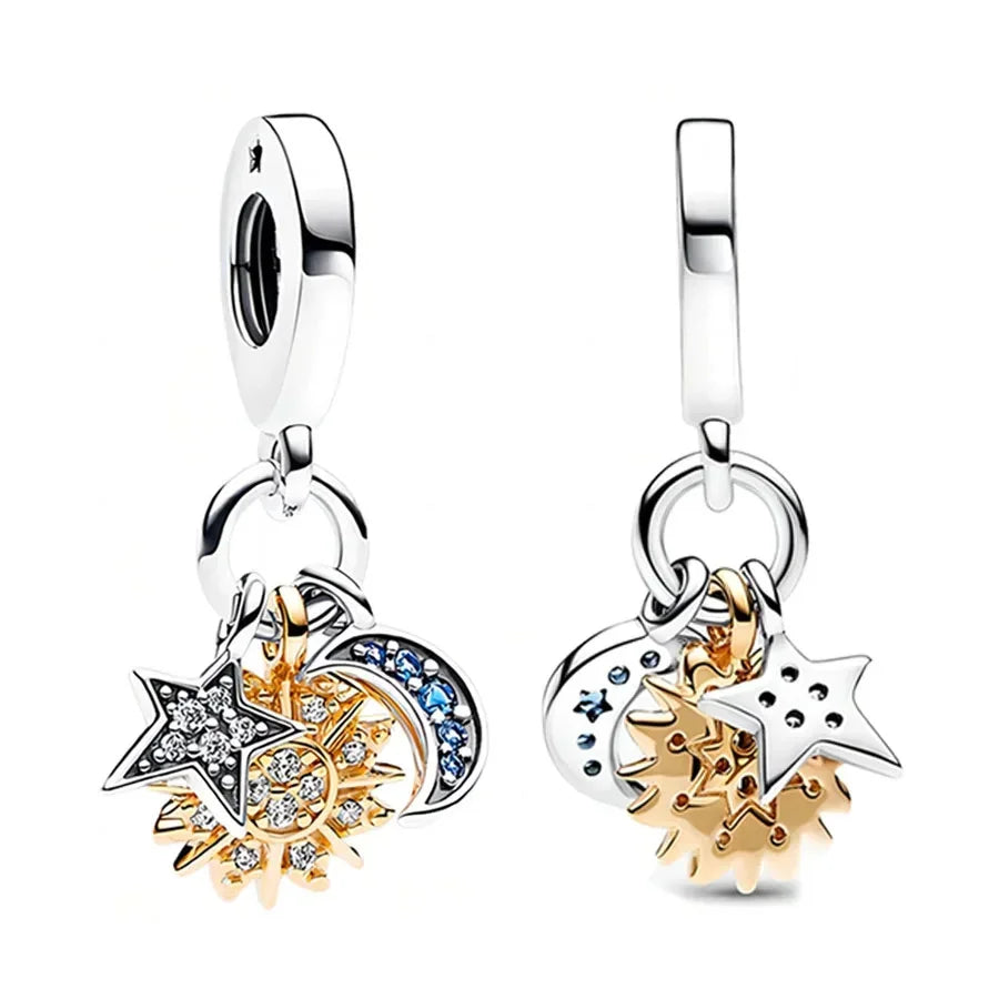 925 Sterling Silver Colorful Sun Moon Stars Dangle Charm for Women DIY Jewelry Pendant Bracelets Necklace