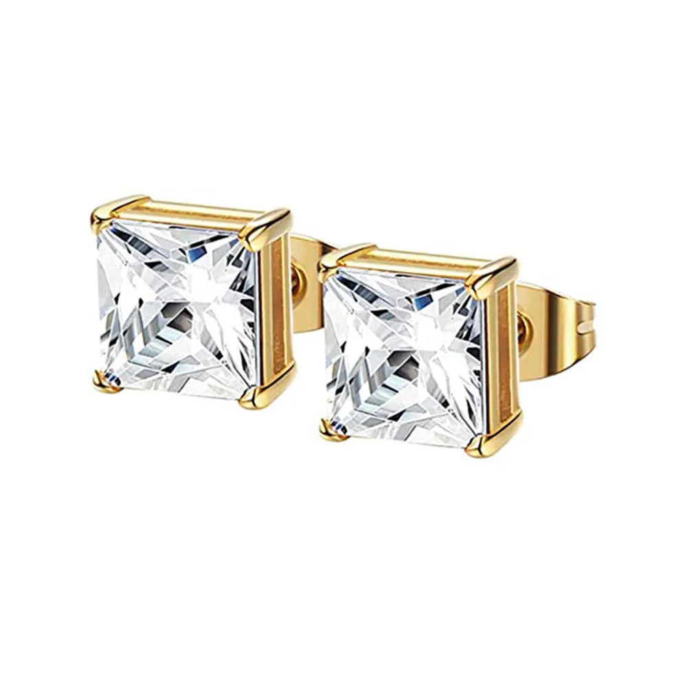Hypoallergenic 316L Stainless Steel Square Round CZ Stud Earrings Set for Sensitive Ears Unisex 3-8MM