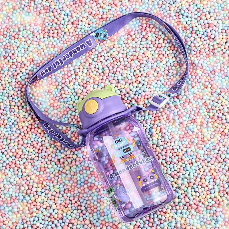 Kids Water Bottle With Straw And Handle Portable Reusable