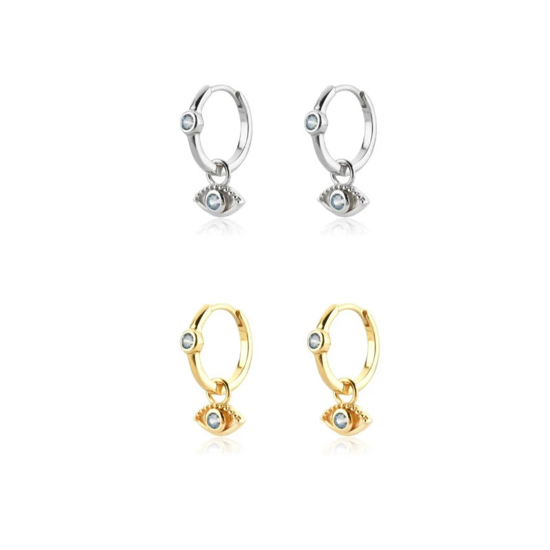 Elegant Water Lake Blue Zircon Hoop Earrings for Women Minimalist Circle Dangle Jewelry Accessories