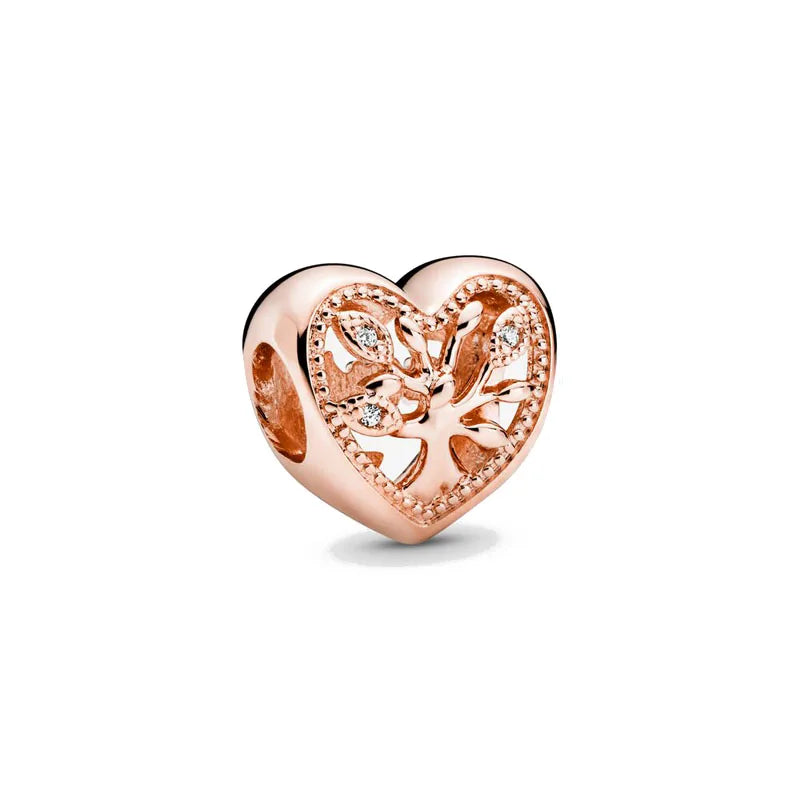 Rose Gold Padlock Heart Key Pendant Necklace for Women 925 Silver with Zircon Beads P528