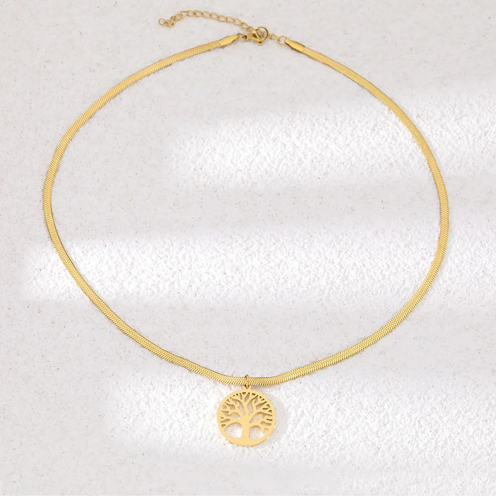 Hipee Fashion Snake Bone Chain Necklace with Tree of Life Pendant for Men and Women