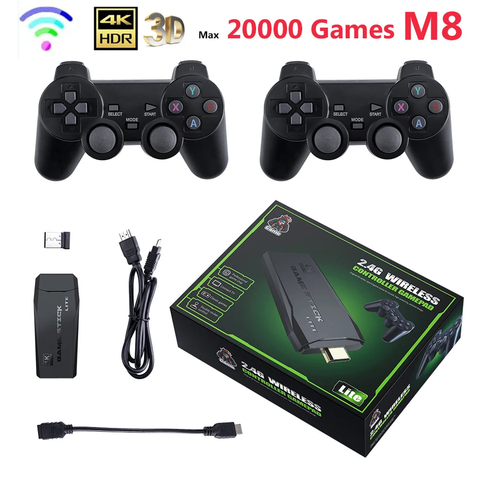 BOYHOM M8 4K Retro Game Stick With Dual 2.4G Wireless Controllers 20000 Built In Games 64GB TV Console Gift For Boys