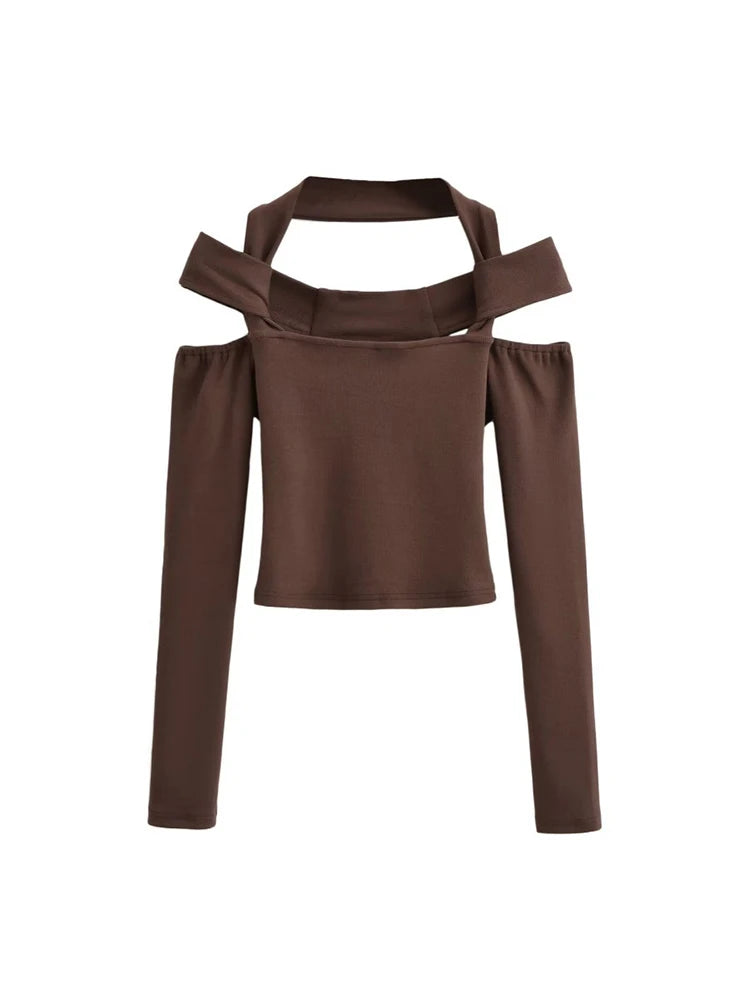 Women Halter Neck Crop Top With Sexy Cut Out Detail Knit