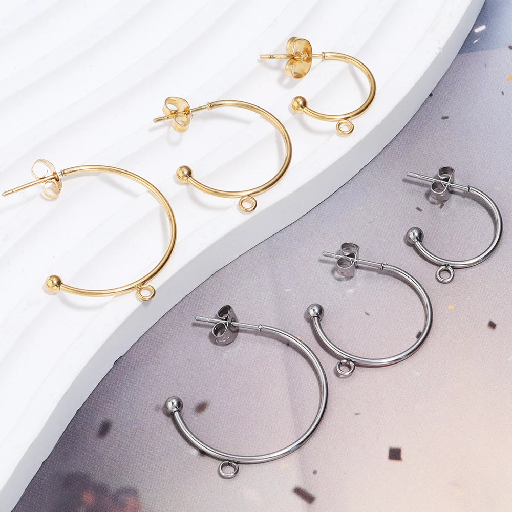 Stainless Steel C-Shaped Ear Hooks DIY Earring Posts Jewelry Making Supplies Set