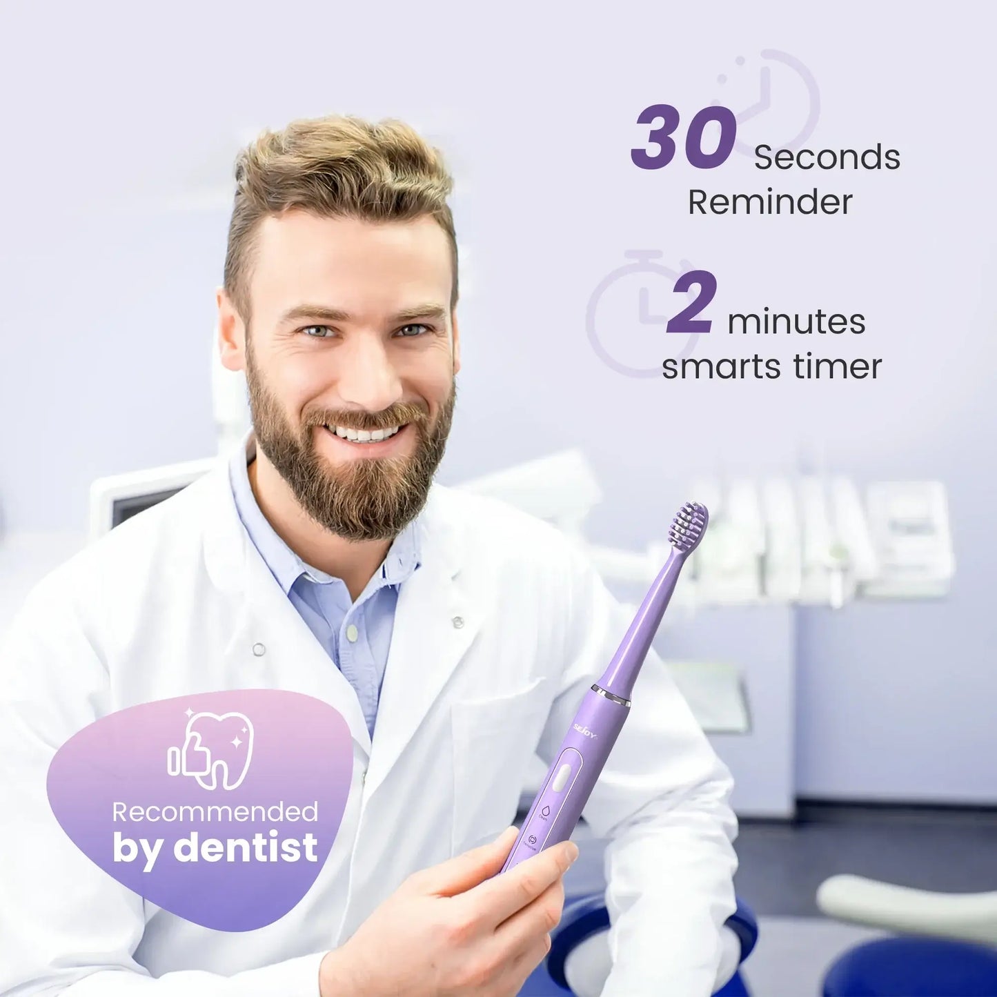 SEJOY Oral Cleaning Sonic Electric Toothbrush with 3 Modes Purple