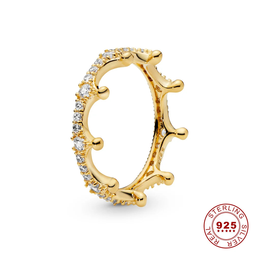 Crown 925 Sterling Silver Stackable Ring with Shiny Rose Gold Zircon for Women Elegant Fashion Jewelry and Wedding Gifts PAR323