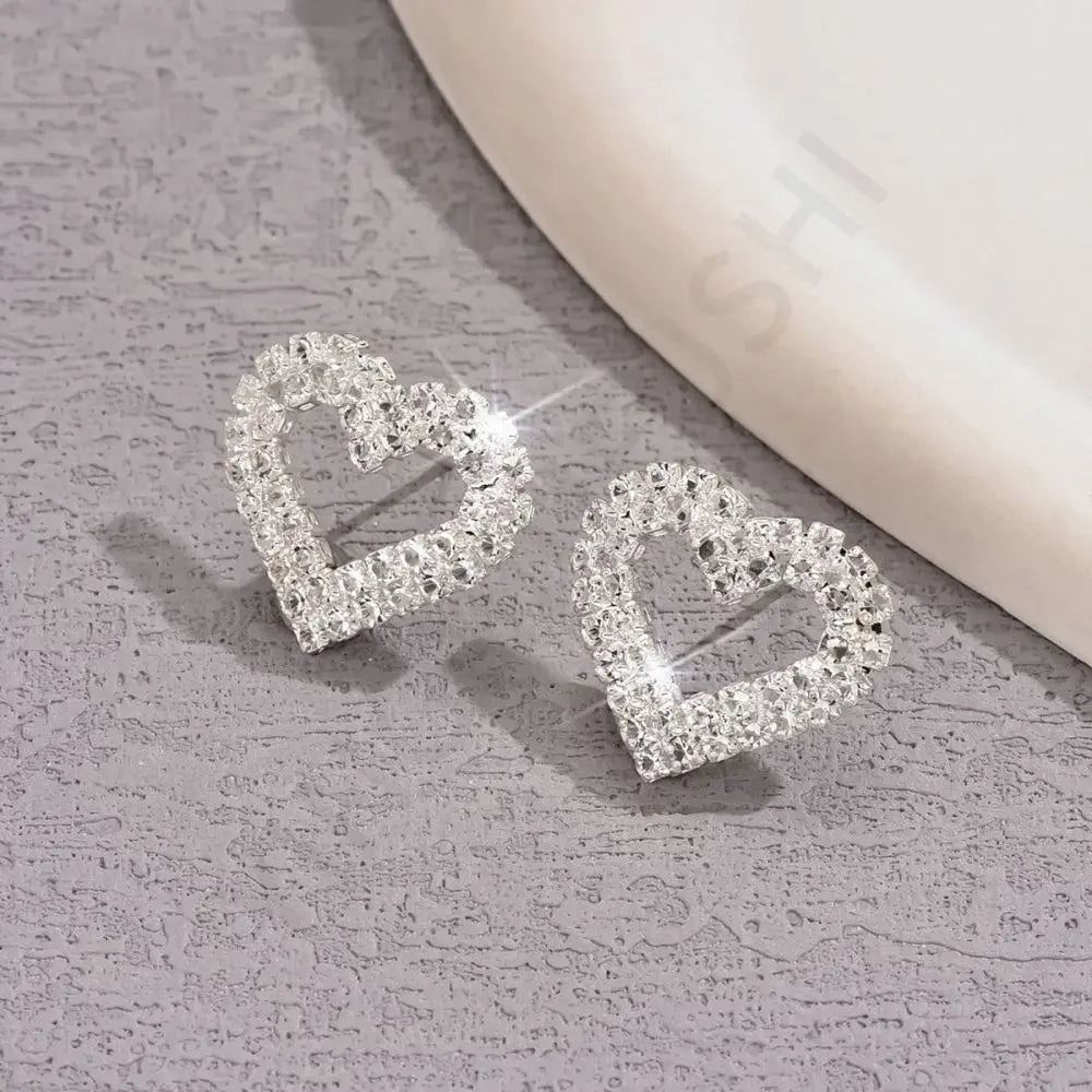 Bling Sweet Heart Geometric Glass Stud Earrings for Trendy Elegant Women