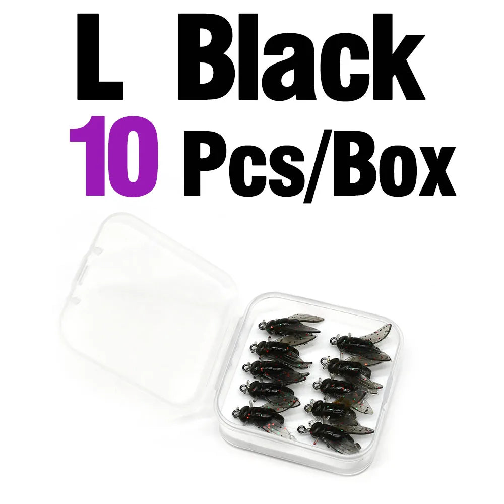 MNFT Mini Bionic Fly Fishing Bait Fly Hook Soft Bait Gear L Black 10Pcs