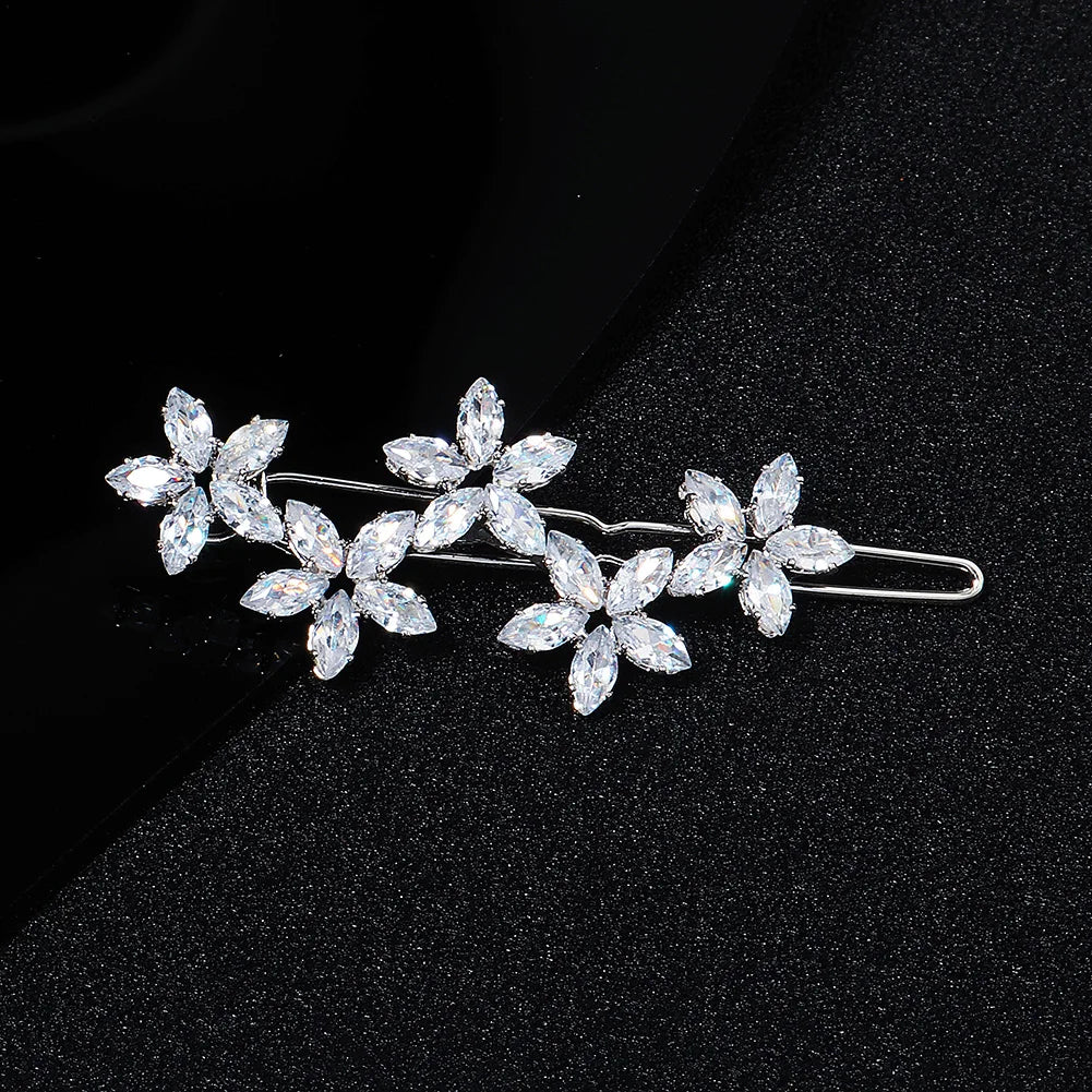 Elegant Cubic Zirconia Leaf Hair Clips for Bridal and Wedding Style
