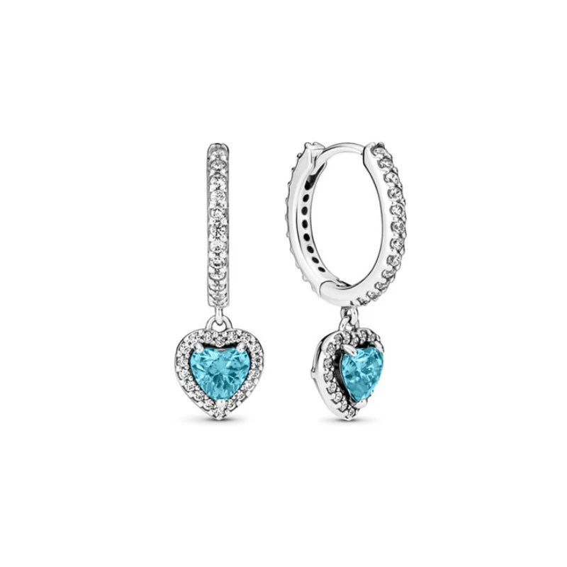 European 925 Silver Heart Shaped Earrings with Pink Red Green Zircon for Women Exquisite Holiday Jewelry Gifts
