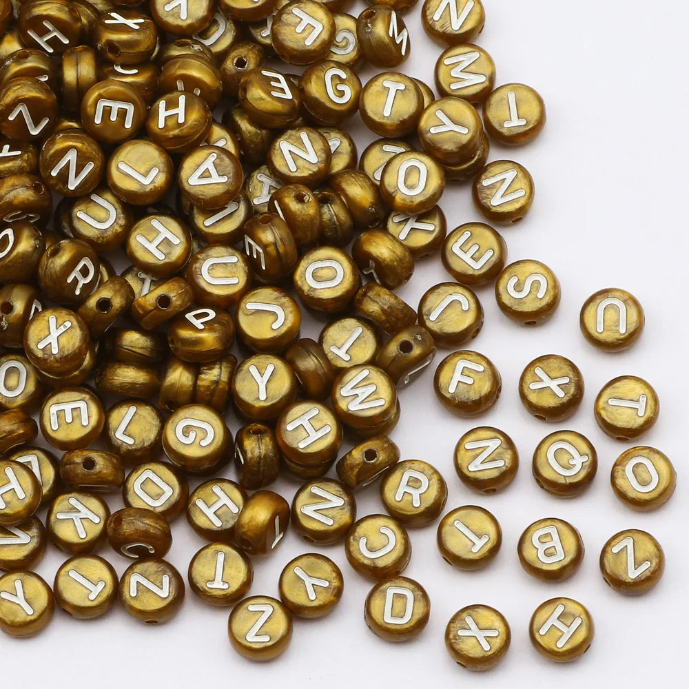Gold Color Acrylic Spacer Beads with Black Letter Charms for Jewelry Making and DIY Crafts