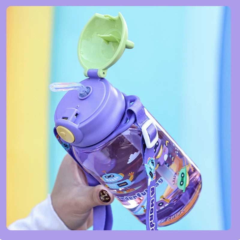Kids Water Bottle With Straw And Handle Portable Reusable