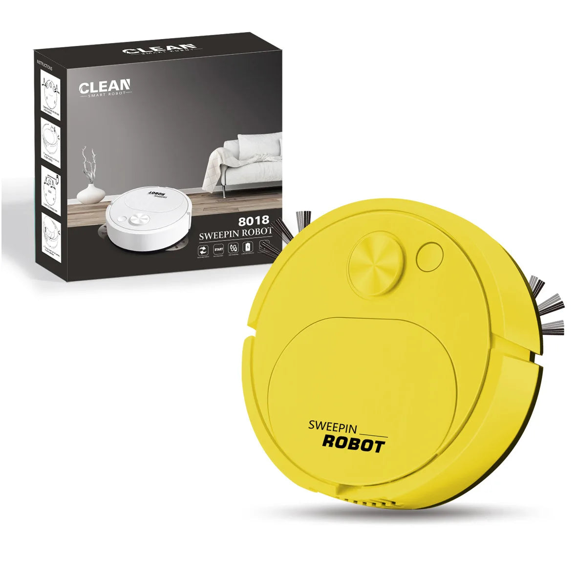 2024 Smart USB Robot Vacuum and Mop 3-in-1 Wireless Cleaner with 1500Pa Suction yellow