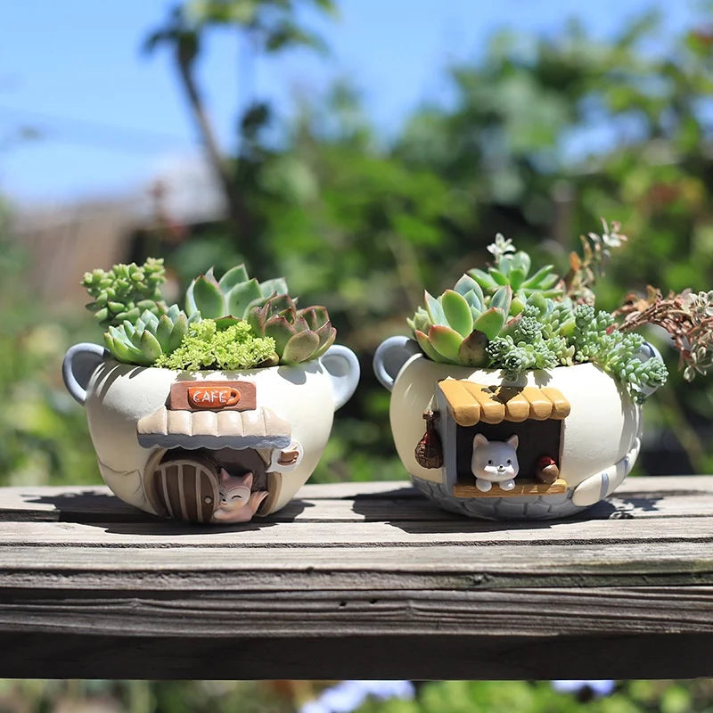 Whimsical Cute Animal Resin Mini Planter for Succulents Desktop Office and Home Decor