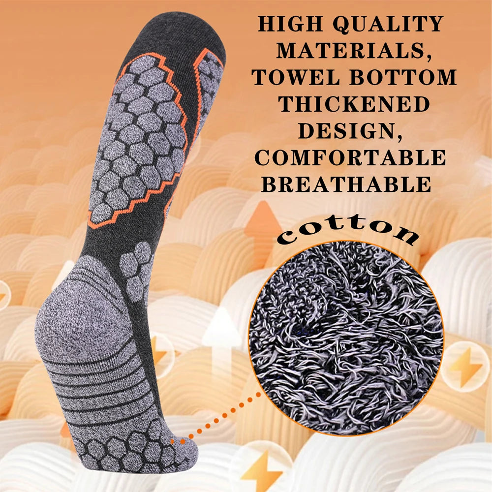 Men Cotton Ski Socks Thick Terry Knee High Warm Outdoor