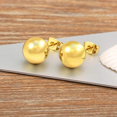 Nidin Simple Fashion Gold Ball Shape Stud Earrings Available in 6MM 8MM 10MM 12MM Perfect for Women and Girls