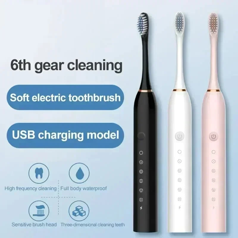 Electric Ultrasonic Toothbrush Six Speed Mode USB Charging Set