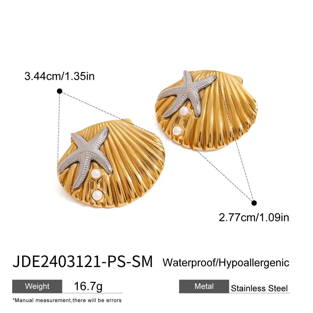 Ocean-Inspired Gold Starfish Shell Stud Earrings for Women