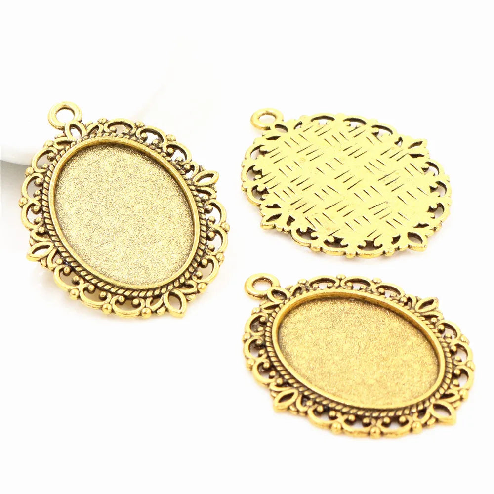Antique Finish Cameo Cabochon Bracelet Setting Trays in Gold Silver Bronze and Rhodium 10 Pack