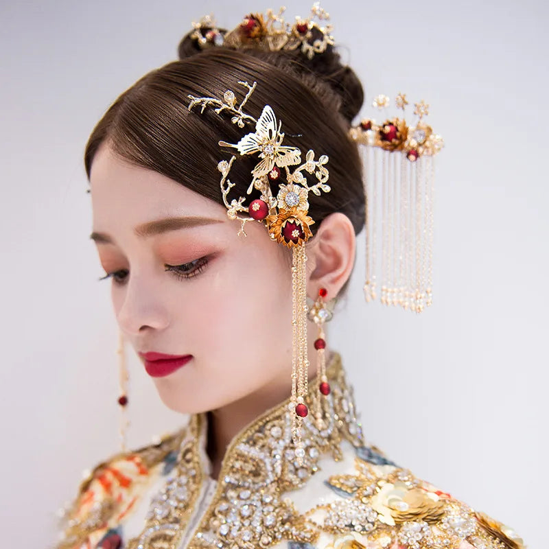 Elegant Women's Hanfu Hair Combs Set for Traditional Chinese Weddings - Bridal Headdress and Jewelry Pins