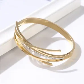 Jovolove Elegant Stainless Steel Waterproof Bangle for Women - Fashionable Gemstone Design