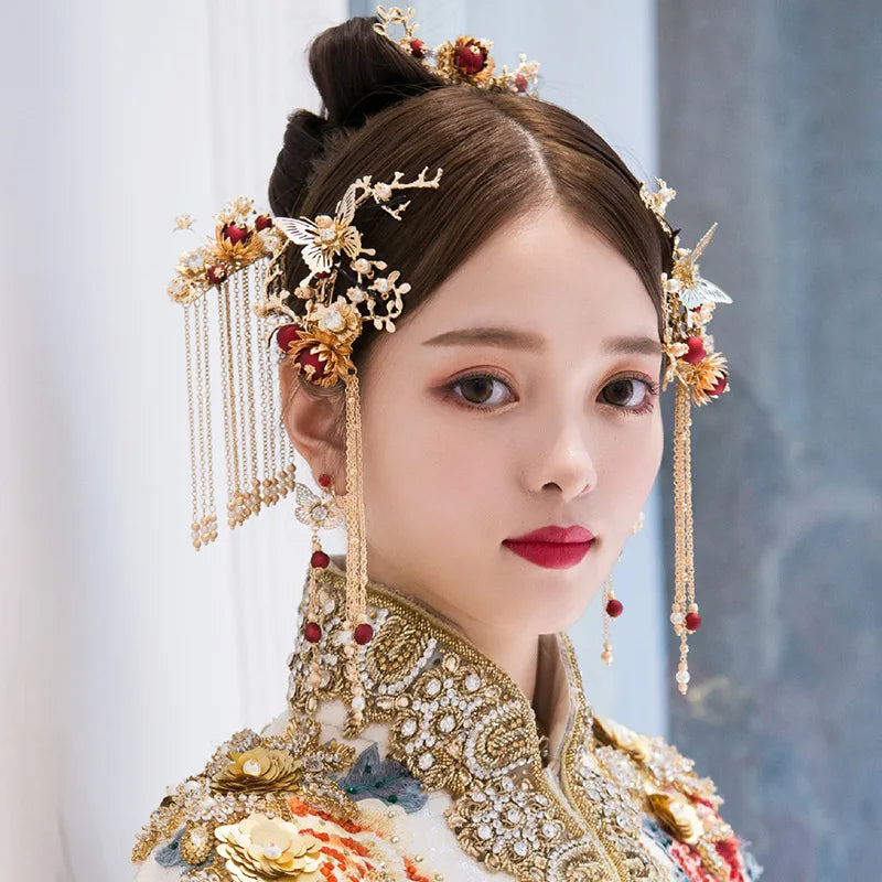 Elegant Women's Hanfu Hair Combs Set for Traditional Chinese Weddings - Bridal Headdress and Jewelry Pins