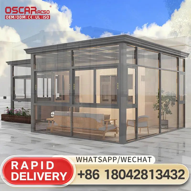 Oscaracso Spacious Four Season Tempered Glass Patio Enclosure With Powder Coated Aluminum Frame For Backyard Sunroom
