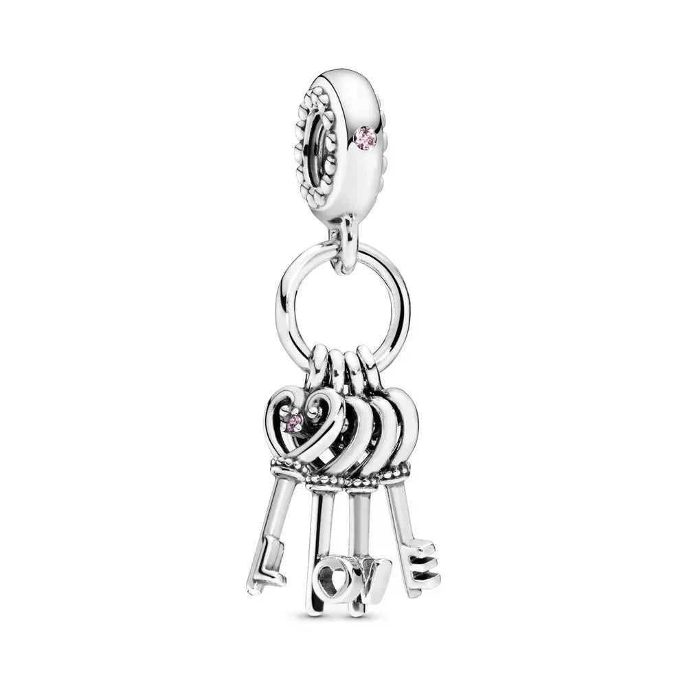 925 Sterling Silver Angel Mom Heart Key Lock Charms Beads for DIY Necklace and Bracelet Jewelry Gift