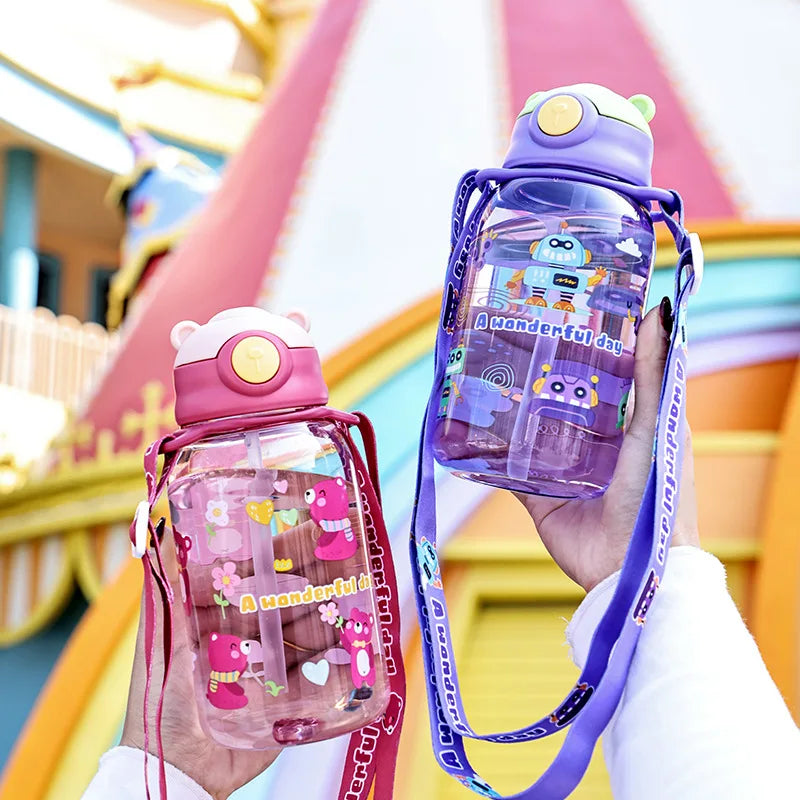 Kids Water Bottle With Straw And Handle Portable Reusable